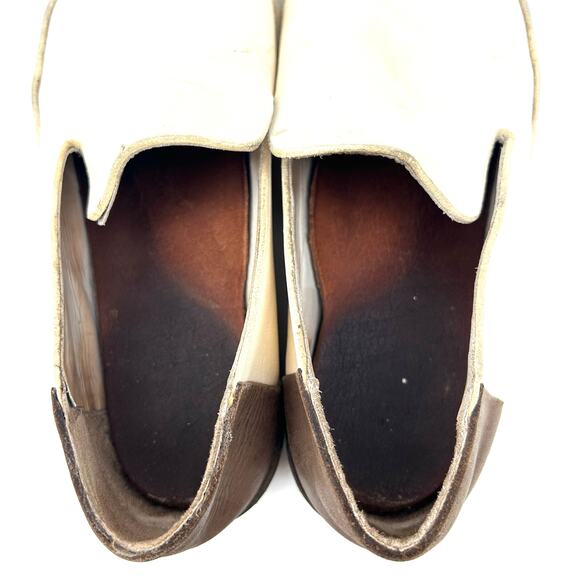 Feit Flat Slipper Loafer Slip Ons Bi Color Cream Brown Leather 37 Size 6.5 - Picture 7 of 11